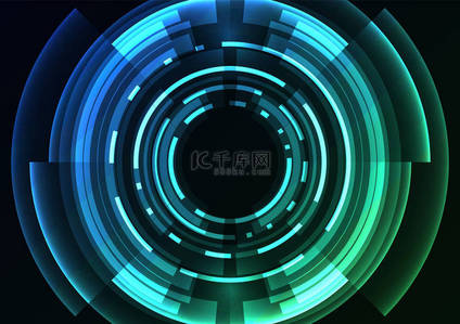 圆线背景图片_蓝绿色抽象圆背景, 数字重叠层线, 简单的技术设计模板, 矢量插图