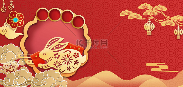 春节我们不打烊背景图片_新年兔年中国风海报背景