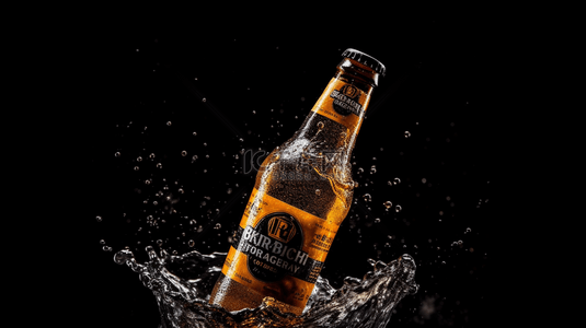 农药喷洒杂草背景图片_一瓶啤酒被喷洒在水中创意背景