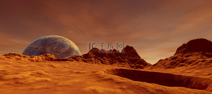 元宇宙元素背景图片_极其详细和现实的高分辨率3D插图的外星景观在火星上。人类殖民地,宇航员,车辆和飞碟。这张图片的元素是由美国宇航局提供的.