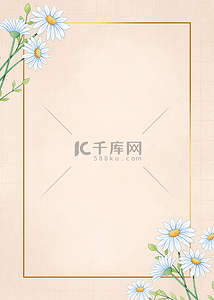 春天水彩花卉背景图片_花卉金线边框蓝色花瓣质感背景