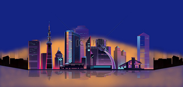 光效蓝背景背景图片_上海夜景城市光效蓝色光效立体创意背景
