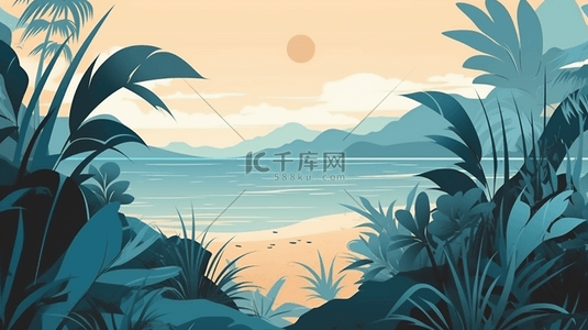 创意蓝色沙滩海景图片