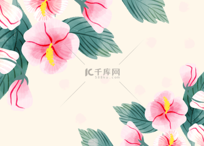 树叶边框矢量背景图片_浪漫韩国木槿花背景