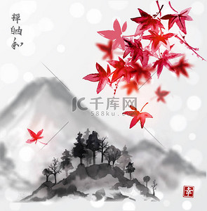 枫叶红背景图片_富士山山和红枫叶