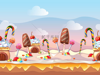 Cartoon fairy tale candy seamless vector background for computer game