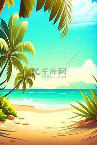夏日风情背景图片_夏日度假海滨椰树风情