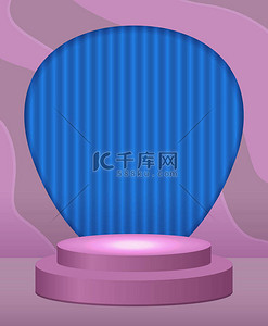 矢背景图片_具有几何圆形平台的矢量级粉红色和蓝色霓虹灯背景设计示意图