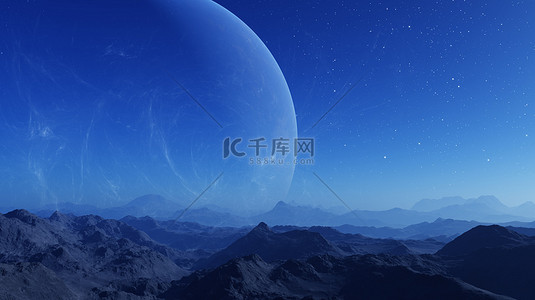 异形举牌背景图片_3D渲染的空间艺术：异形行星- -蓝天蓝星幻景