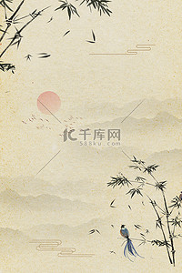 水墨竹子中国风背景图片_工笔画竹子山水古典中国风