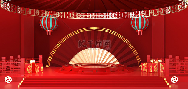 红色春节背景背景图片_年货节中国风