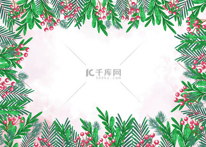 透明新年背景图片_圣诞节水彩浪漫边框背景