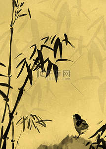 水墨模板设计背景图片_竹子黑色抽象叶子涂鸦背景