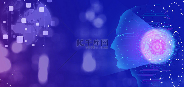 科技光点人物背景图片_元宇宙 AI人物蓝紫色科技感光效