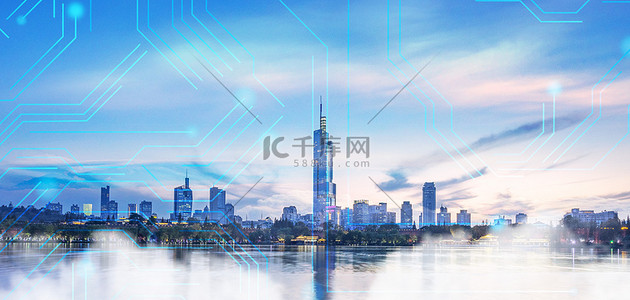 商务科技城市建筑群蓝色大气背景