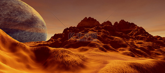 元宇宙元素背景图片_极其详细和现实的高分辨率3D插图的外星景观在火星上。红色星球这张图片的元素是由美国宇航局提供的.