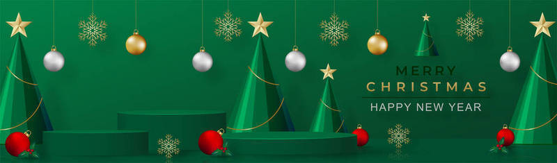 装饰用元素背景图片_圆圆的舞台风格，为圣诞快乐和新年快乐，以及节日或节日，用红纸剪彩艺术和工艺在色彩的背景下装饰节日元素.