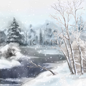 Winter Digital Watercolor Landscape