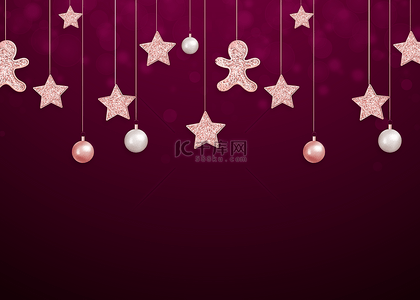 卡通金色喜庆海报背景图片_圣诞节质感垂吊可爱彩色星星挂件装饰背景