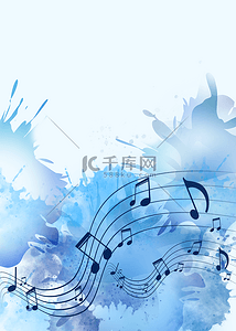 抽象卡通音乐音符背景图片_音符蓝色抽象水彩晕染花纹背景