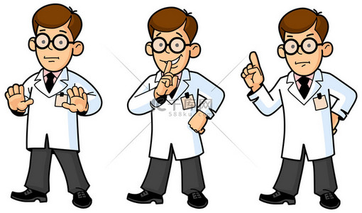 医生、 工程师、 科学家或实验室。手势和情绪。组的吉祥物.