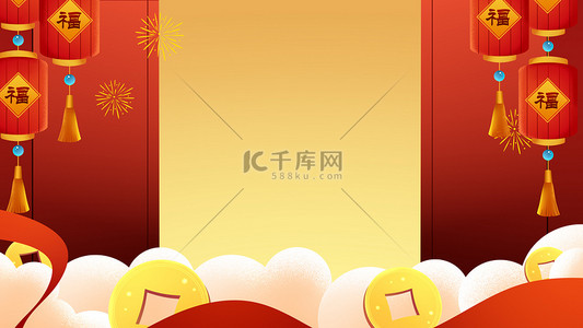 新年开工背景图片_新年开门红红色中国风背景