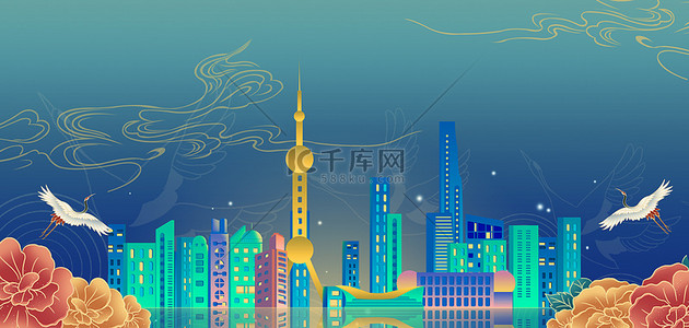 上海城市建筑蓝色国潮