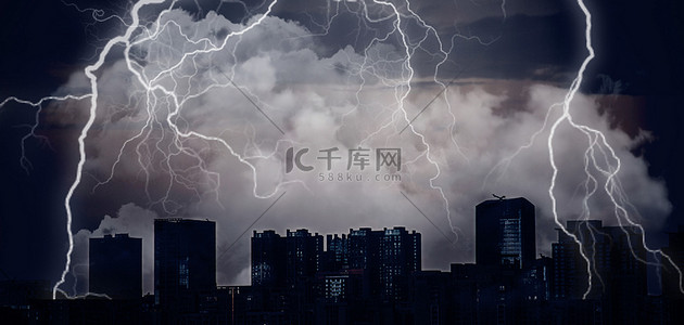 背景闪电背景图片_雷电预警暴雨闪电灰色大气背景