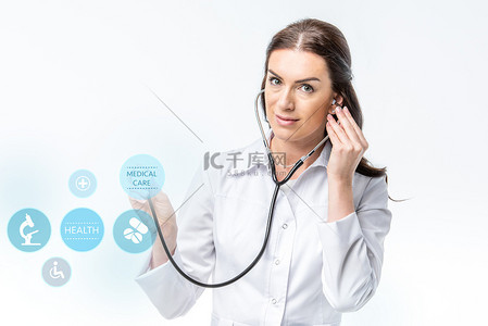 医生用听诊器和医疗服务图标