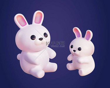 2023中秋节背景图片_三维重建两只可爱的兔子。中秋节、 2023年兔子年和复活节兔子形象设计