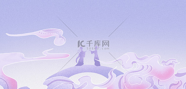 紫色大气banner背景图片_创意七夕节牛郎织女紫色大气背景