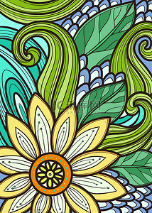 花卉花纹背景图片_蓝色绿色可爱抽象花卉印花背景
