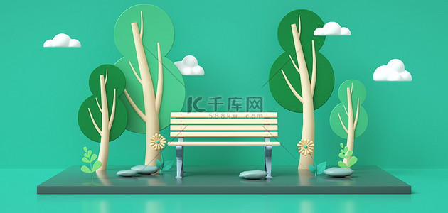 春季树木卡通背景c4d