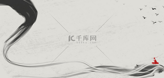 中国风海报山背景图片_中国风笔墨纹理灰色复古banner