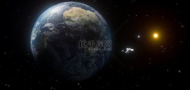 立体空间背景素材背景图片_3D地球宇宙空间黑色C4D立体航天素材