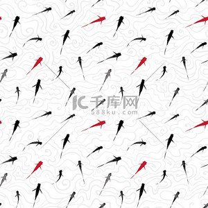 red背景图片_Seamless background with black and red fishes