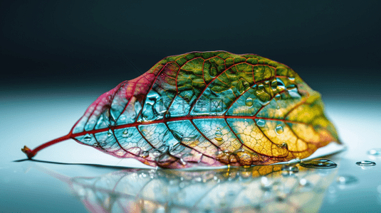 多彩的树叶背景图片_一片琉璃质感的多彩的树叶植物场景