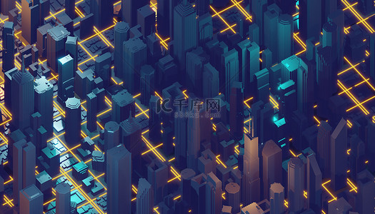 元宇宙城市背景图片_3D渲染、抽象数字背景、大数据、量子计算机网络、网络城市.