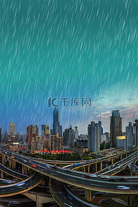 暴雨摄影图蓝色简洁背景