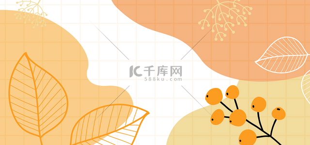 波浪样式笔刷背景图片_植物抽象线条橙色涂鸦叶子背景