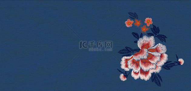 中国刺绣中国刺绣背景图片_民族风花蓝色中国风海报