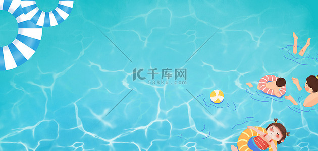 蓝色游泳圈背景图片_夏日海浪蓝色清新banner
