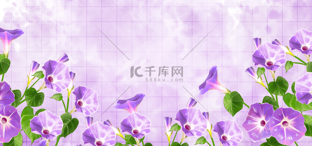 花卉紫色花朵水彩网格背景