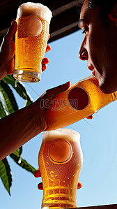 手拿啤酒背景图片_啤酒夏季海边手拿啤酒阳光