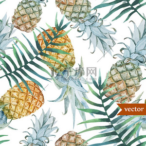 天外来物背景图片_水彩菠萝、 热带植物和水果-外来模式