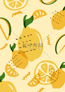 柠檬水果插画背景图片_柠檬黄色可爱背景