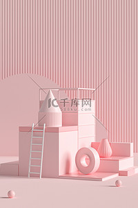几何粉色背景图片_电商C4D粉色展台