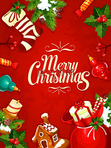 袜子海报背景图片_圣诞礼品和装饰品贺卡设计