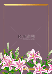 婚礼复古边框背景图片_花卉粉色花朵金色边框背景