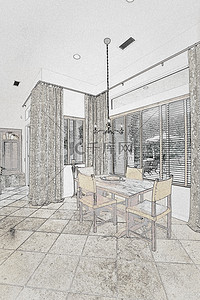 线稿线稿背景图片_餐厅设计线稿室内设计图